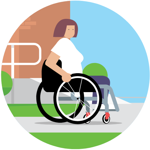 An image of a woman in a manual wheelchair.